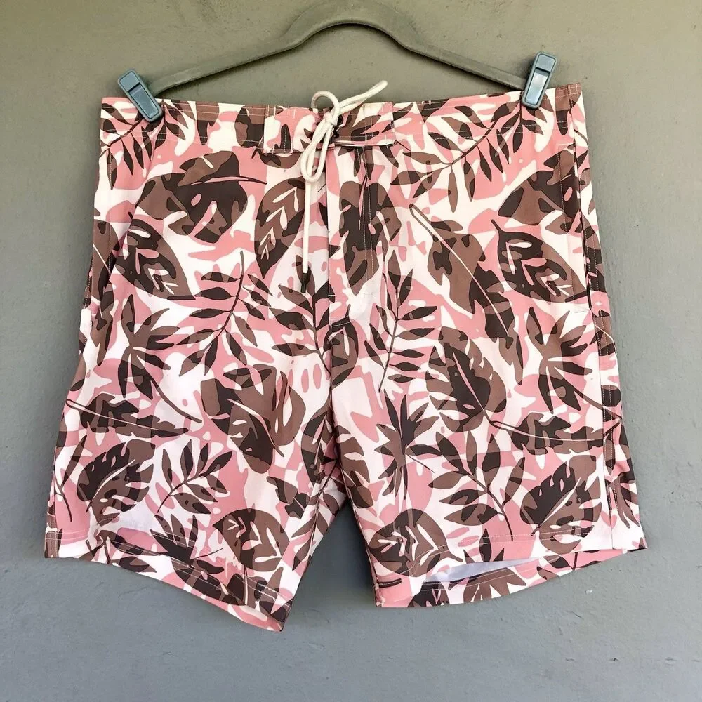 Mens Board Shorts Floral Leaf Print Beach Tropical Swim Trunks L 38X9